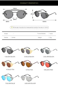 Guide des tailles lunettes steampunk avec dimensions, monture et 8 coloris