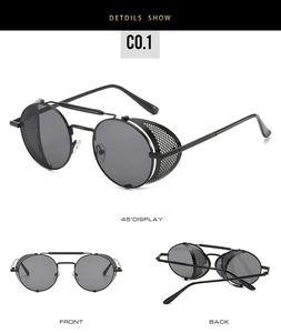 Lunettes de soleil steampunk avec coques latérales en nid d'abeille, vue multi-angles