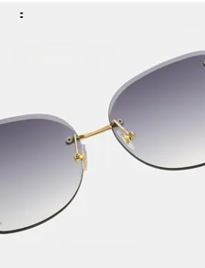 Close-up of comfortable nose pads and gold metal bridge on frameless sunglasses
