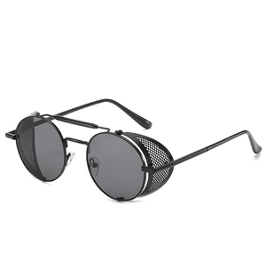Lunettes De Soleil Rondes Steampunk Monture Métallique Protections Latérales Grillagées Rétro Gothique UV400