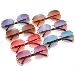 Elegant rimless gradient sunglasses with fox head metal temples in multiple colors