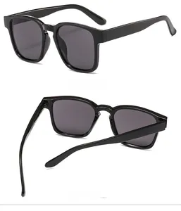 Detail view of stylish black square frame sunglasses from 45-degree and back angles