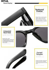 Detail view of glossy black square sunglasses showing ergonomic temples and integrated nose pads