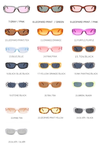 Grid view of rectangle sunglasses in multiple colors and vintage leopard prints