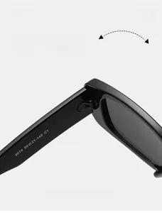 Macro detail of high-quality metal hinges and model 9074 engraving on black sunglasses