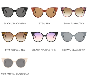Collage de lunettes de soleil œil de chat en couleurs noir, thé et motifs floraux roses