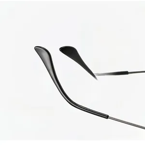 Detail of silver metal glasses temple with ergonomic black earpieces for comfort