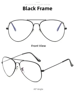 Classic black metal aviator glasses frame showing front and side profile views