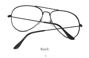 Rear view of classic black metal aviator glasses frame with adjustable nose pads