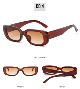 Three-view display of vintage rectangular sunglasses in brown tortoiseshell with gradient lenses