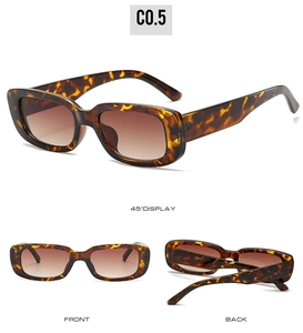 Detailed views of tortoise shell rectangle sunglasses with brown gradient lenses