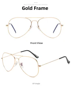 Classic gold metal aviator glasses frame shown in positive and 45-degree views