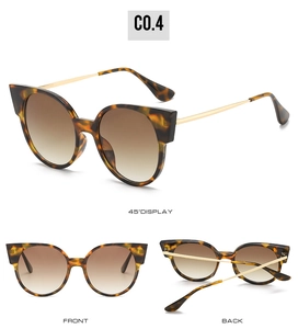 Vues détaillées de lunettes de soleil œil-de-chat vintage avec monture écaille et branches dorées