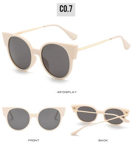 Vue triple des lunettes de soleil œil de chat beige avec angles à 45 degrés et faces