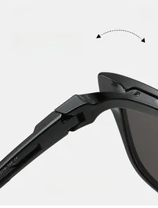 Nahaufnahme der langlebigen Metallscharniere an der stilvollen quadratischen Sonnenbrille