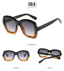 Three-angle view of square sunglasses featuring black and tortoiseshell frames with gradient lenses
