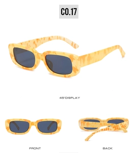 Detailed views of square tortoiseshell sunglasses with dark lenses from multiple angles
