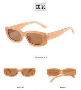 Multi-angle view of vintage rectangle sunglasses in amber frame and brown lenses