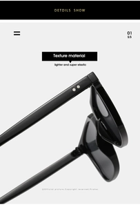 Detail of lightweight black square sunglasses with silver dots and elastic frame