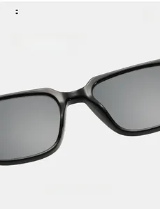 Detail of comfortable integrated nose pads on black square frame retro sunglasses