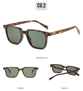 Detailed views of vintage tortoiseshell square frame sunglasses with green lenses