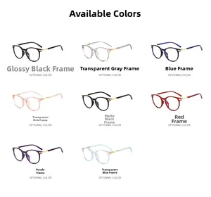 Elegantly displayed cat-eye glasses frames in eight varied colors with metal temples