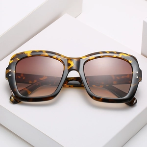 Fashionable tortoise shell sunglasses with brown gradient lenses on geometric display
