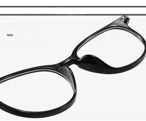 Detail of lightweight integrated nose pads on black cat-eye anti-blue light glasses frame