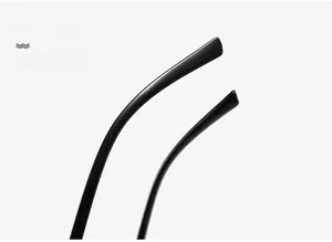 Detail of ergonomic glossy black curved temples for comfortable eyewear fit
