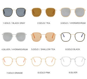 Neuf paires de lunettes de soleil géométriques avec verres colorés et montures métal