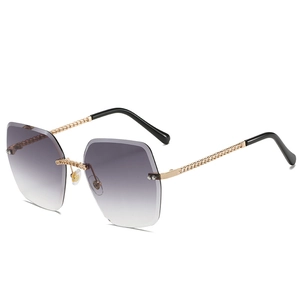 Women Rimless Oversized Square Sunglasses Metal Chain Temple UV400 Protection Gradient Lens Fashion Travel Eyewear