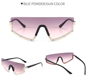 Detailed views of oversized gradient lenses with silver decorative screws and black temples
