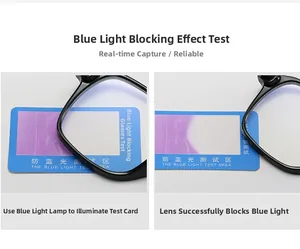 Detaillierter Blaulicht-Filtertest mit UV-Lampe und Testkarte für die Brillengläser