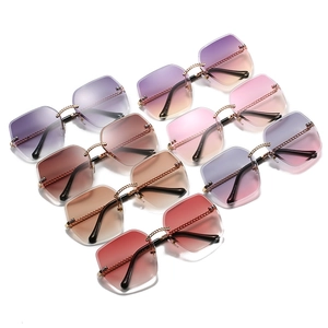 Frameless square gradient sunglasses with gold chain bridge in nine various colors