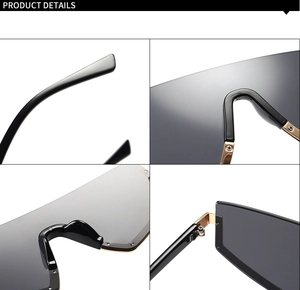 Detail of oversized sunglasses showing metal hinges, nose pads and acetate temple tips