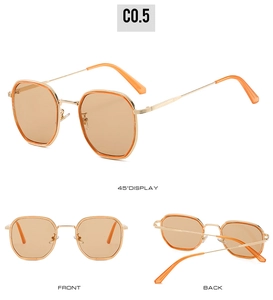 Vue détaillée de face, de dos et sous un angle de 45 degrés des lunettes orange