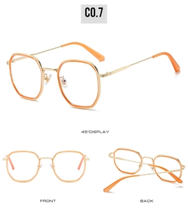 Détails de lunettes de soleil carrées en métal doré avec monture en résine orange