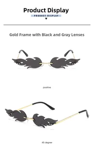 Vues de face et à 45 degrés de lunettes de soleil flamme avec monture dorée et verres gris