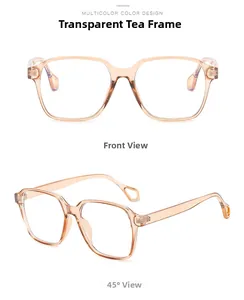 Vorder- und 45-Grad-Seitenansicht der transparenten teefarbenen quadratischen Brille