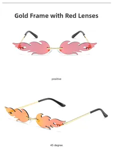 Vues frontale et à 45 degrés de lunettes de soleil flamme dorées avec verres dégradés rouges