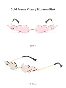 Vue de face et à 45 degrés des lunettes de soleil flamme en rose cerise et doré