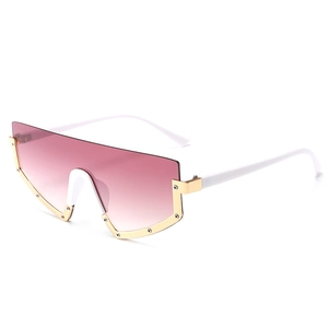 Oversized shield sunglasses with pink gradient lenses and white temples for women