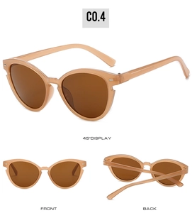 Drei Ansichten der Cat-Eye-Sonnenbrille in Bernstein-Optik mit dunkelbraunen Gläsern