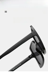 Detailed macro view of black oversized square frame hinges and internal temple specifications