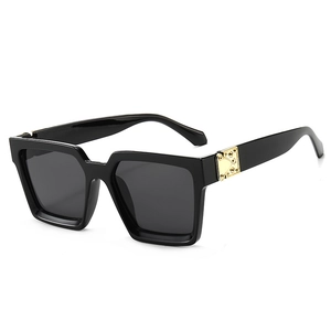 Eckige Sonnenbrille Damen Herren UV400 Schutz Übergroße Dicke Rahmen Retro Mode Brille Mit Gold Metallscharnieren