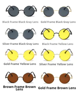 Steampunk round sunglasses collection in metal frames with multiple lens color variations