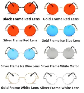 Steampunk sunglasses color collection with round metal frames and spring hinge details