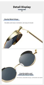 Detail of steampunk sunglasses featuring reinforced metal hinges and adjustable nose pads