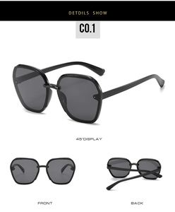 Detailed multi-angle views of classic black square frame sunglasses with dark grey lenses