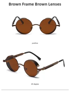 Steampunk sunglasses with tea lenses, bronze metal frame and spring temple detail view